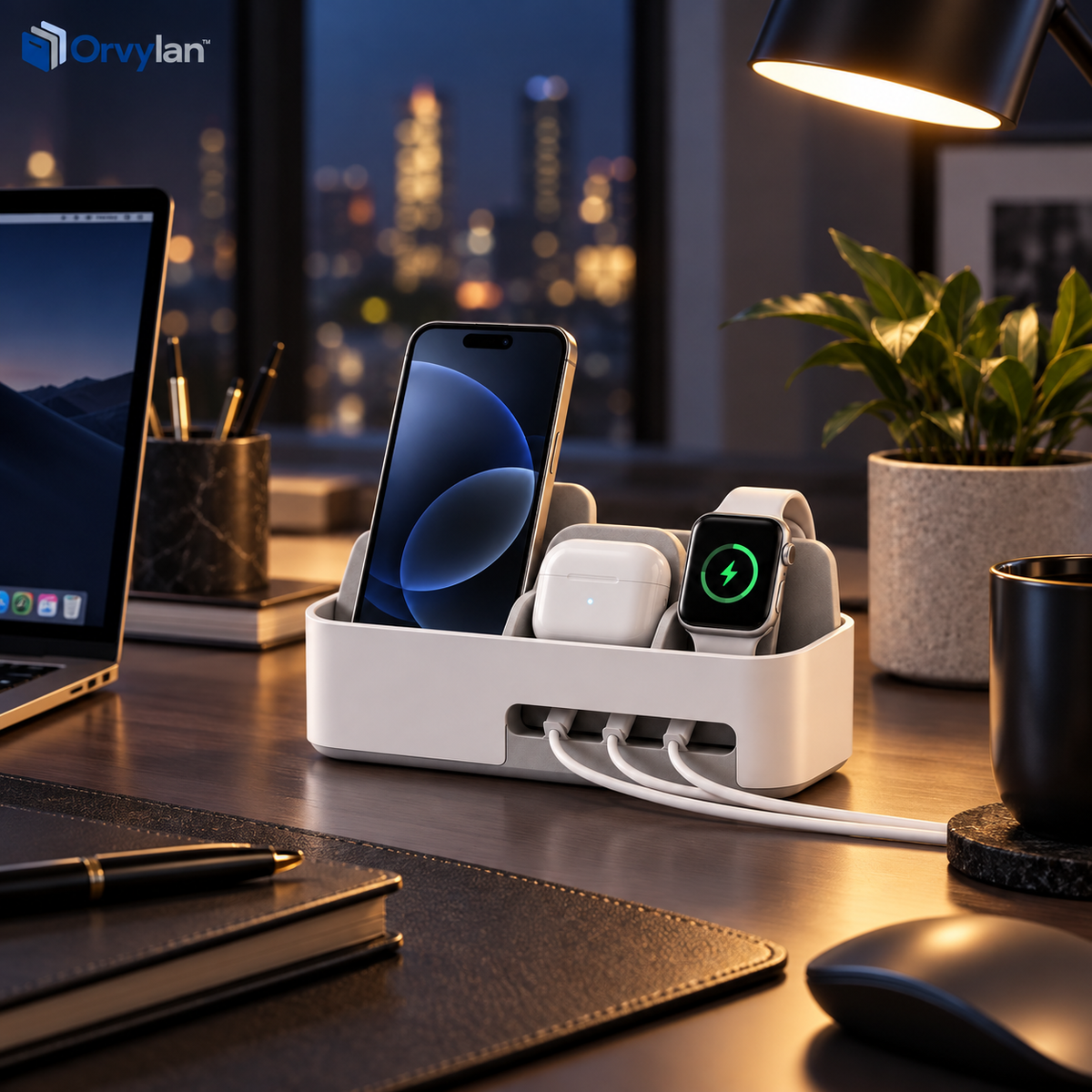 Orvylan™ 3-in-1 Charging & Cable Organizer Dock in use