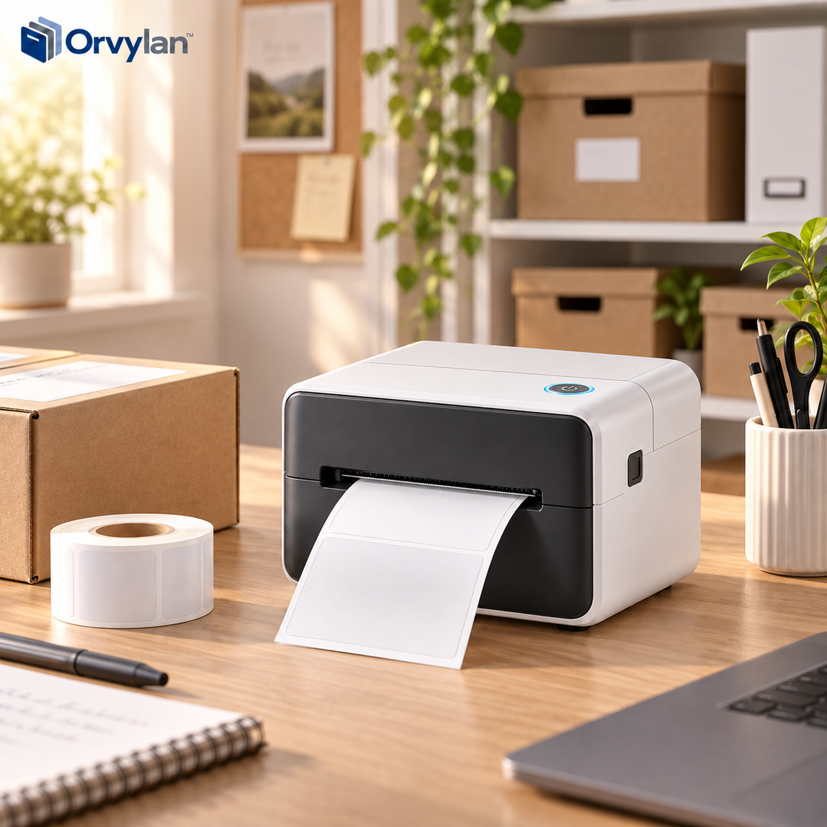 Orvylan™ Thermal Shipping Label Printer in use