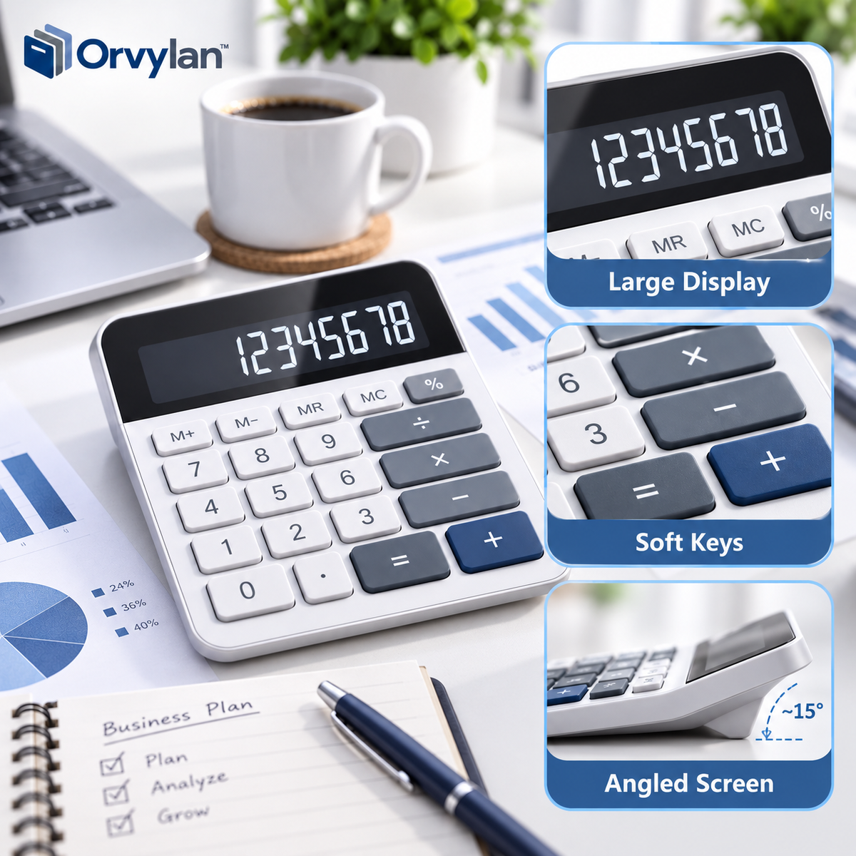 Orvylan™ Large-Display Desktop Calculator feature detail