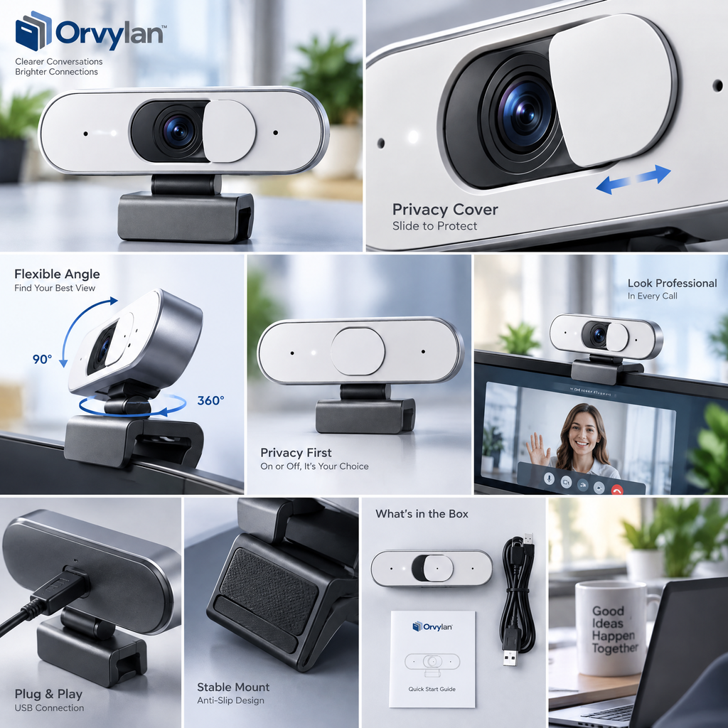 Orvylan™ HD Webcam with Privacy Shutter