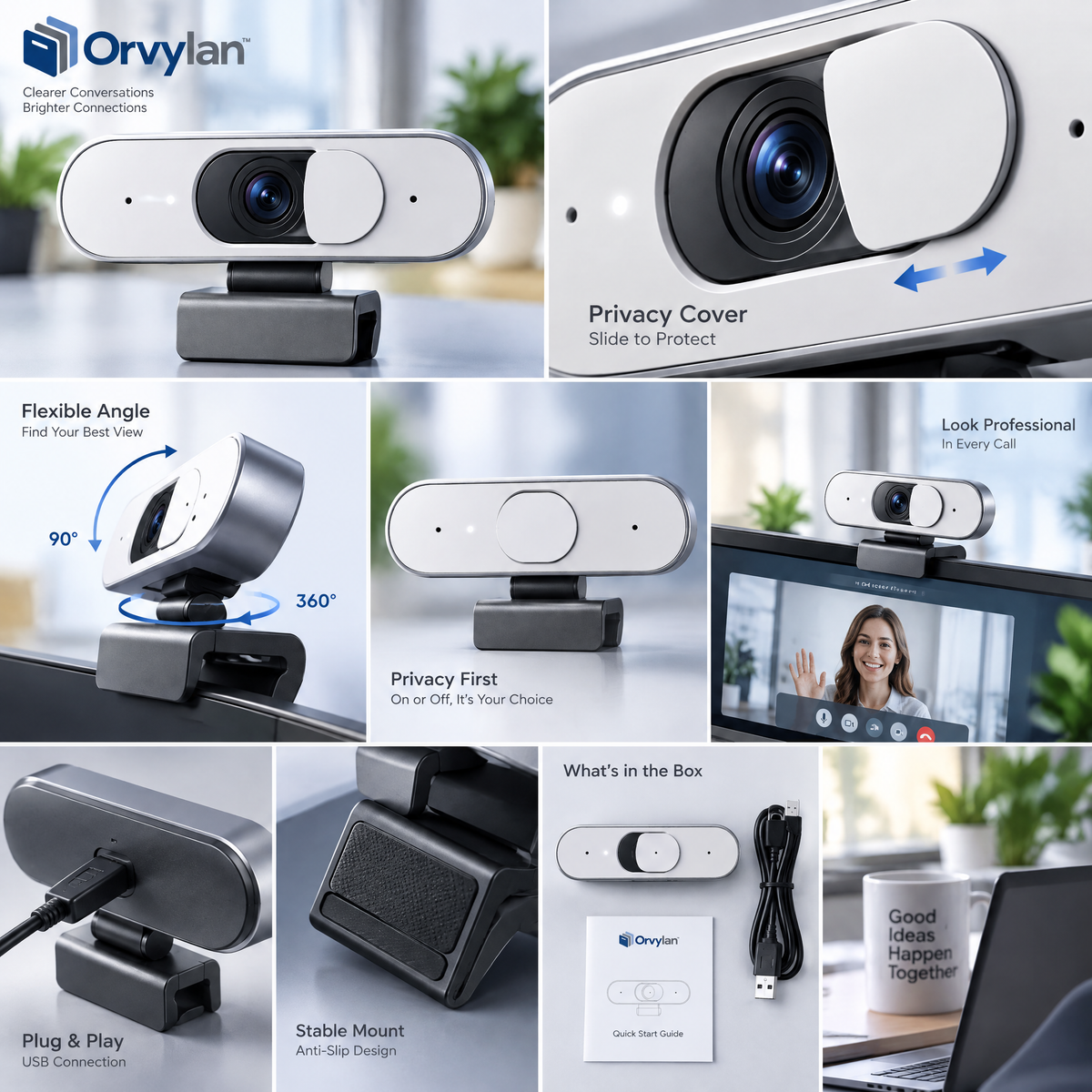 Orvylan™ HD Webcam with Privacy Shutter